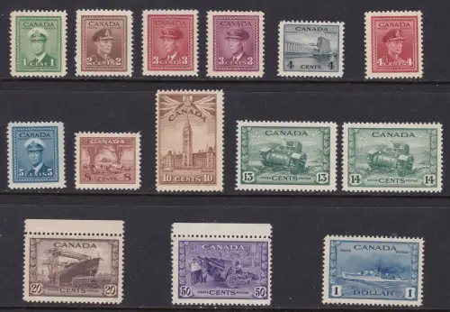 1942-48 KANADA - SG 375/388 Serie von 14 MNH / **
