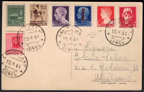 1944 Italienische Sozialrepublik - Postkarte aus Savigliano signiert Raybaudi