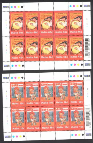 2003 EUROPA CEPT Malta Nr. 2 Miniblätter mit 10 Kunst des Manifests postfrisch **