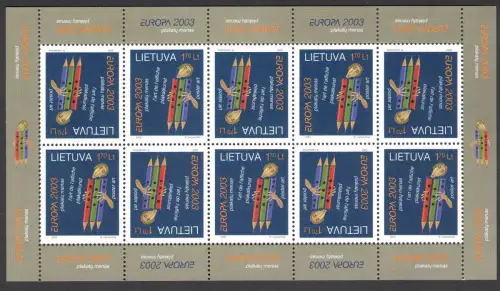 2003 EUROPA CEPT Litauen, Nr. 1 Kleinbogen von 10 Val Kunst des Manifests MNH **
