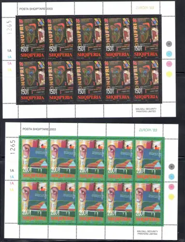 2003 EUROPA CEPT Albanien, Nr. 2 Minifogli di 10 val Arte del Manifesto MNH **