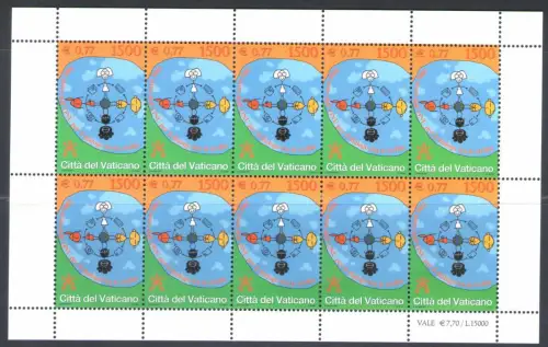 2001 Vatikan 1 Minibogen mit 10 Werten, UN-Nr. MF 1237 - POSTFRISCH **