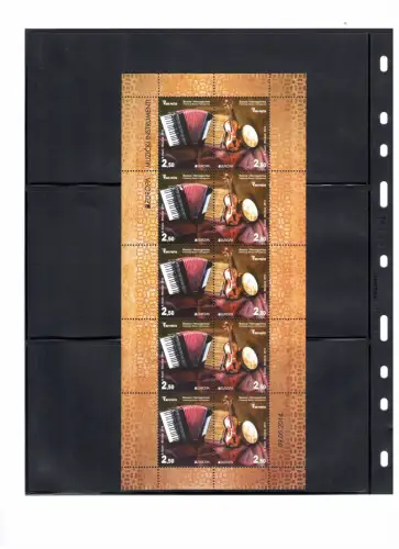 2014 EUROPA CEPT Bosnien Herzegowina 1 Kleinbogen mit 5 Val im Paar Musikinstrumente MNH **