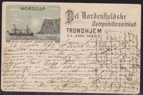 1898 NORWEGEN Privatkarte verschickt von Tromsø mit dem Motorschiff SS KONG HARALD
