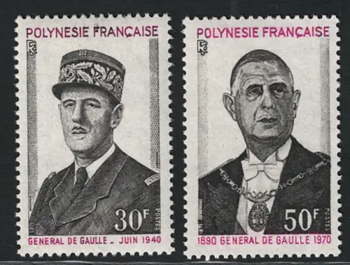 1971 Polynesien, Yvert # 89/90, De Gaulle, postfrisch**
