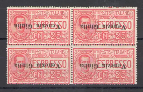 1919 Venezia Giulia - Espresso n. 1. KLAPPAUFDRUCK - WUNDERSCHÖN Quartina MNH **