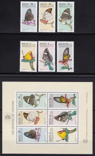 1985 MACAO Farfalle Nr. 513/518 + BF 3 MNH/**