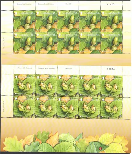 2011 EUROPA CEPT Guernsey 2 Miniblätter mit 10 Werten, Die Wälder, postfrisch **