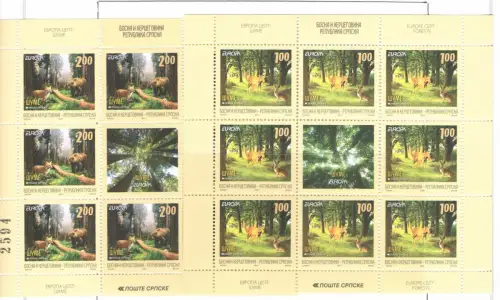 2011 EUROPA CEPT Bosnien Serbien, 2 Kleinblätter mit 8 Werten, Le Foreste, postfrisch **