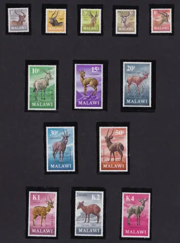 1971 MALAWI - Katalog Yvert Nr. 147/159 - Antilopen 13 Werte - postfrisch**