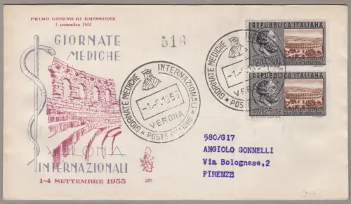 1955 REPUBLIK - Medizinische Tage Nr. 782 VENEDIG EINGESCHRIEBEN GEREIST