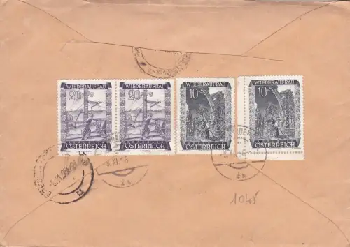 1952 ÖSTERREICH, Nr. 816 Block von 8, eingeschrieben von Innsbruck nach Brescia (Italien)