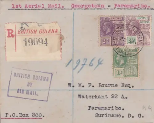 1929 BRITISH GUYANA/GUYANA BRITICA, Erstflug nach PARAMARIBO (CURACAO) SELTENER ARTIKEL