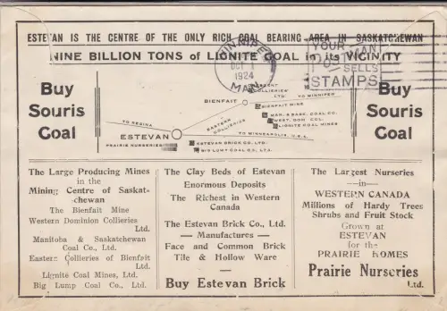 1924 KANADA - FIRST FLIGHT Estevan-Winnipeg auf vorbereitetem Brief mit Sonderstempel Müller 26