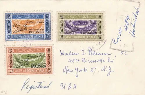 1954 YEMEN (Nord) Michel 70II-72II-73II Einschreiben nach New York