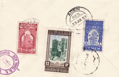1954 YEMEN (Nord) Michel 70II-72II-73II Einschreiben nach New York