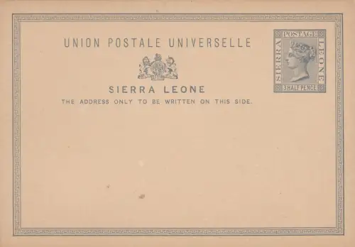 1881-83 SIERRA LEONE, Head of Queen Victoria, POSTKARTE + ANTWORT 3 Halfpence + 3 Halfpence grau auf weiß