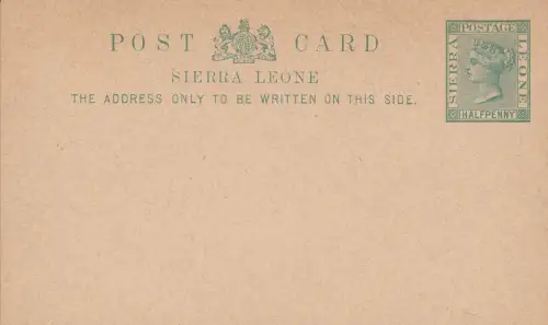 1893 SIERRA LEONE, Head of Queen Victoria, POSTKARTE Halfpenny Green on Buff