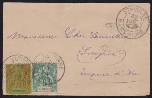 1892 MARTINICA - Nr. 33 + 36 Brief in die Türkei SELTENES ZIEL