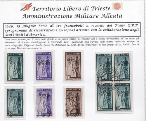 1949 TRIEST A - Nr. 43/45 Drei-Wert-Serie NEU (MNH/**)+GEBRAUCHT + 5 Lire Viertel gebraucht