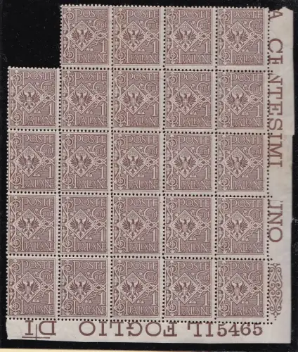 1901 ITALIEN - KÖNIGREICH, Nr. 68 Block von 24 MNH / ** TISCHNUMMER