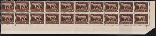 1944 RSI, Nr. 470 5 Cent. braun MNH/** 20ER BLOCK MIT TISCHNUMMER