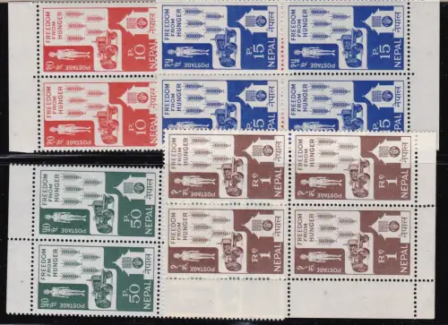 1963 NEPAL, SG Nr. 172/175 4er Set in 4er Blöcken MNH/**