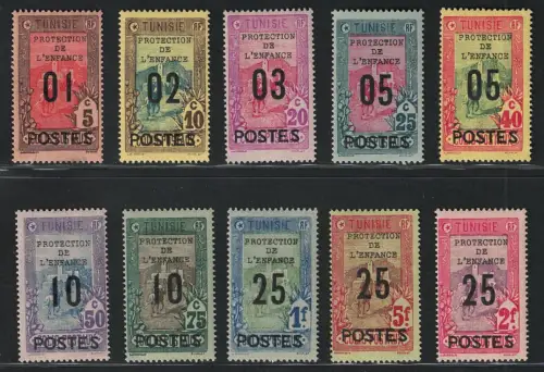 1925 Tunesien, Yvert n. 110/19, Überdruckt, MLH*