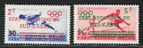 1961 Sud Kasai, Belgischer Kongo, Yvert n. 18/19, Olympische Spiele überdruckt, postfrisch**