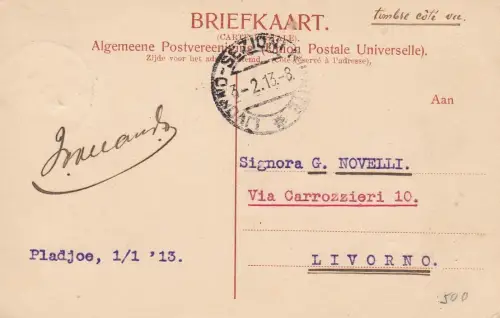 1913 NIEDERLÄNDISCH-INDIEN - Postkarte nach Italien (Livorno) REISE