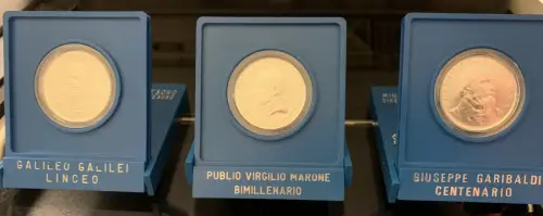 1981-82 Italien, 500 Lire Silber Garibaldi, Galileo Galilei, Virgilio, FDC