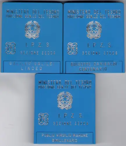 1981-82 Italien, 500 Lire Silber Garibaldi, Galileo Galilei, Virgilio, FDC