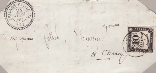 1860 FRANKREICH, Titelblatt frankiert mit Steuer 10 c. schwarz