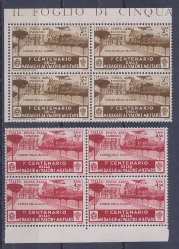 1934 Italia, Espressi Aerei, Nr. A81/82, Splendide Quartine, postfrisch **
