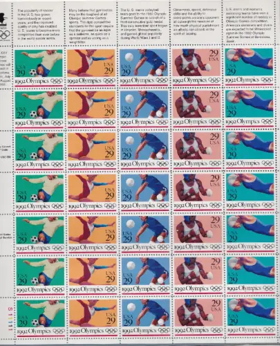 1992 USA, Nr. 2356/2360 Barcelona 92 Blatt mit 35 Werten postfrisch **