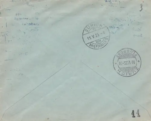 1925 SCHWEIZ Flug Basel-Zürich Einschreiben mit Sondervignette