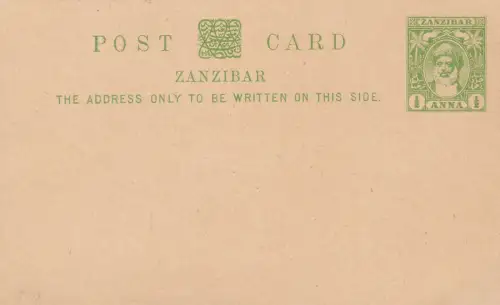 1899 SANSIBAR, Postkarte HG 9 1/2 Anna gelb grün