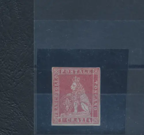 1851-52 Toskana, Nr. 4 - 1 hellkarminfarbene Crazia auf Grau, neu ohne Gummi