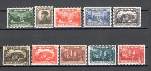 1922-24 MONACO Nr. 54/64 Bildnis von Prinz Albert I. und Ansichten 11 Werte postfrisch **