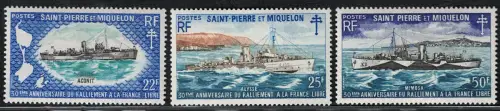 1971 Saint Pierre et Miquelon, Yvert # 414/16, Kriegsschiffe, postfrisch**