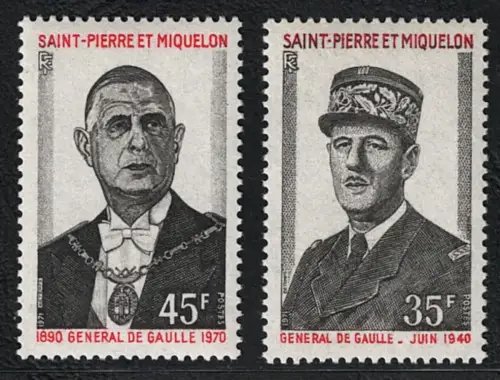 1971 Saint Pierre et Miquelon, Yvert # 419/20, De Gaulle, postfrisch **
