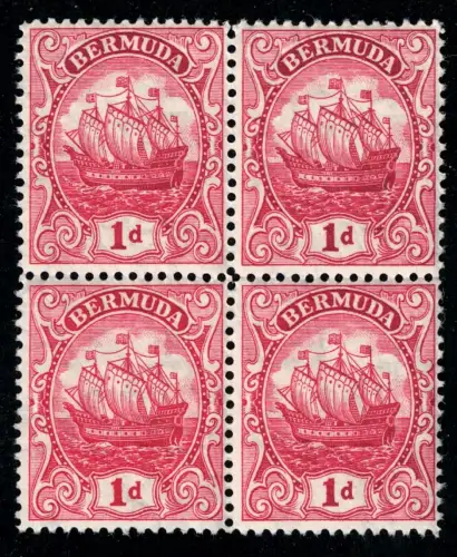 1922-34 BERMUDA, Stanley Gibbons Nr. 78 - 1d. scharlachrot - Viererblock - postfrisch **
