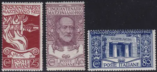 1922 Italia, Nr. 128/130 Mazzini, Serie mit 3 Werten, postfrisch**