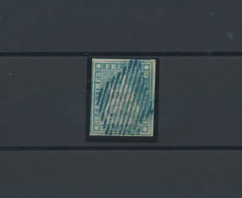 1856-57 SCHWEIZ, Nr. 27ea, 10 r. hellblau (roter Faden) Signiert Raybaudi e Oliva
