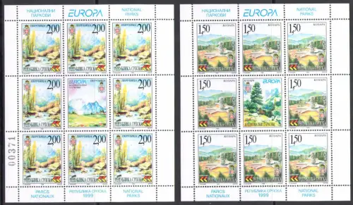 1999 EUROPA CEPT, Bosnien Serbien, 2 Kleinblätter 8 Werte - postfrisch **