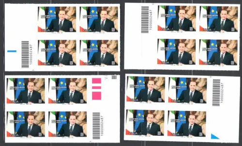 2024 Italien - Silvio Berlusconi, Viererblöcke, Barcode - postfrisch **