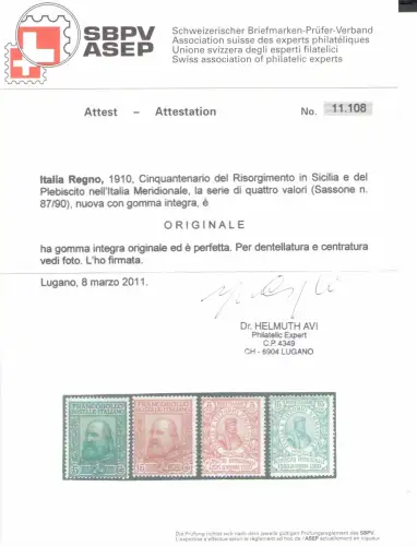 1910 Italien - Garibaldi, Sachsen Nr. 87-90, 4 Werte, postfrisch **