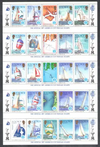 1986 British Solomon Islands - Yvert et Tellier Nr. 554-03 - America's Cup - 50 Werte - Der Bogen ist mittig gefaltet - MNH** (Sehr groß)