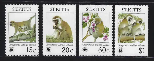 1986 ST. KITTS, Yvert e Tellier n. 613/16, Affen - postfrisch**