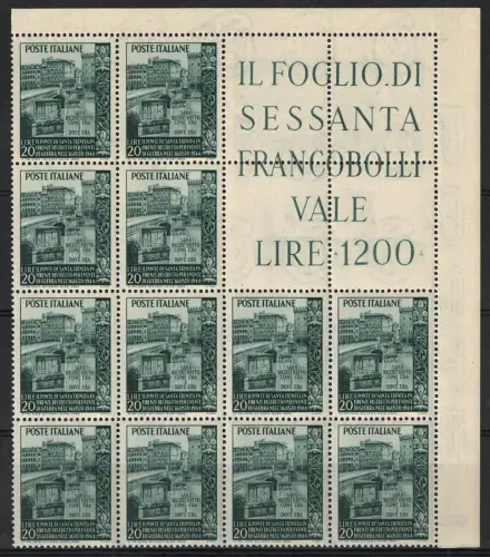 1949 Italien Republik, Eckblock von 12 Trinità # 7, postfrisch **